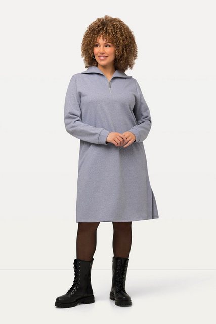 Ulla Popken Jerseykleid Sweatkleid Troyerkragen Reißverschluss Langarm günstig online kaufen