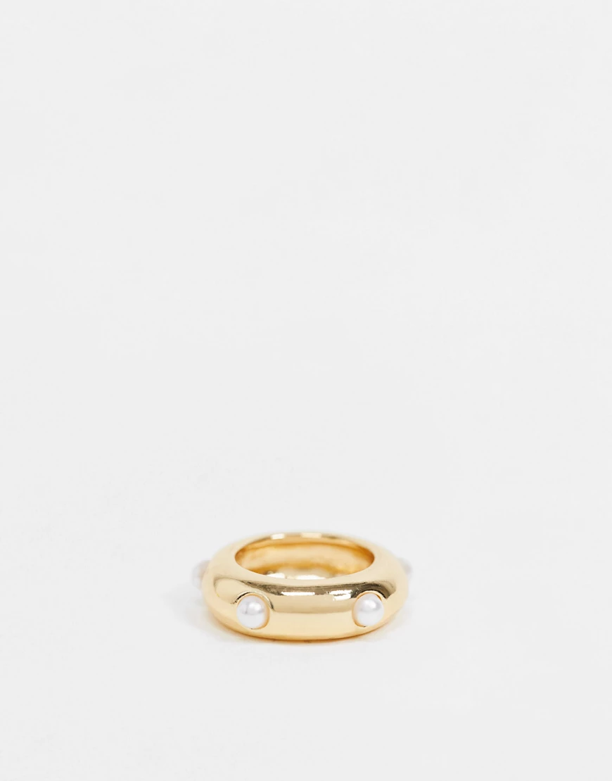 ASOS DESIGN – Goldfarbener Ring mit Perlendetail günstig online kaufen