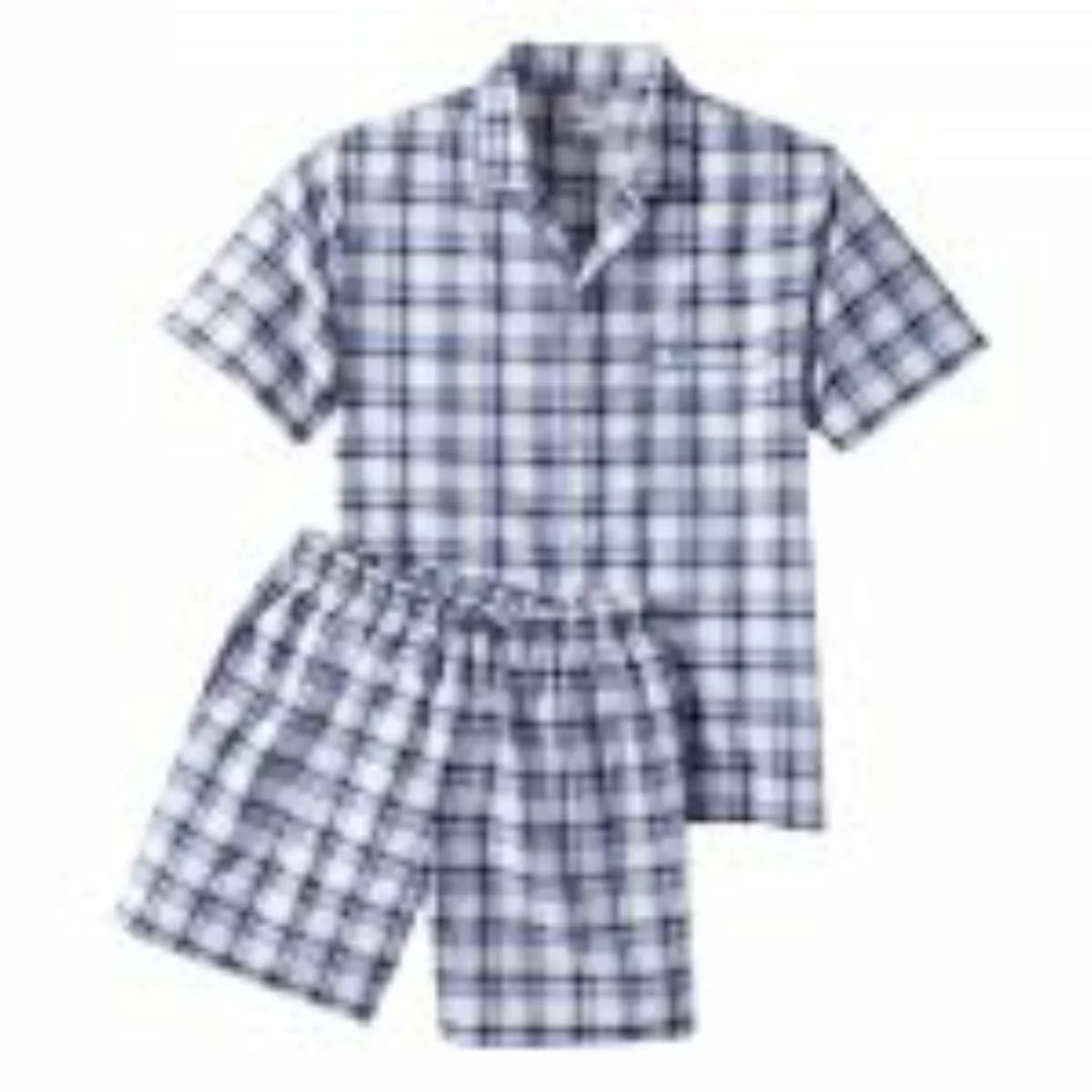 Seersucker Pyjama, weiss-blau günstig online kaufen