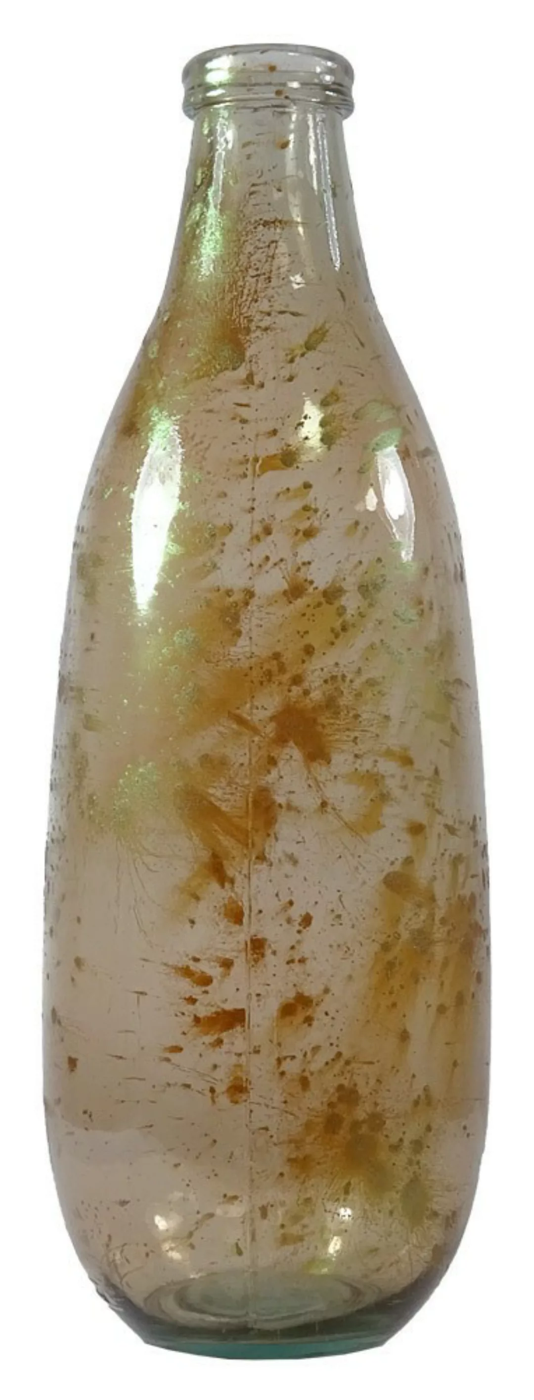 Vase Beige mit goldenen Akzenten aus Recycling-Glas Flaschenform 40cm günstig online kaufen