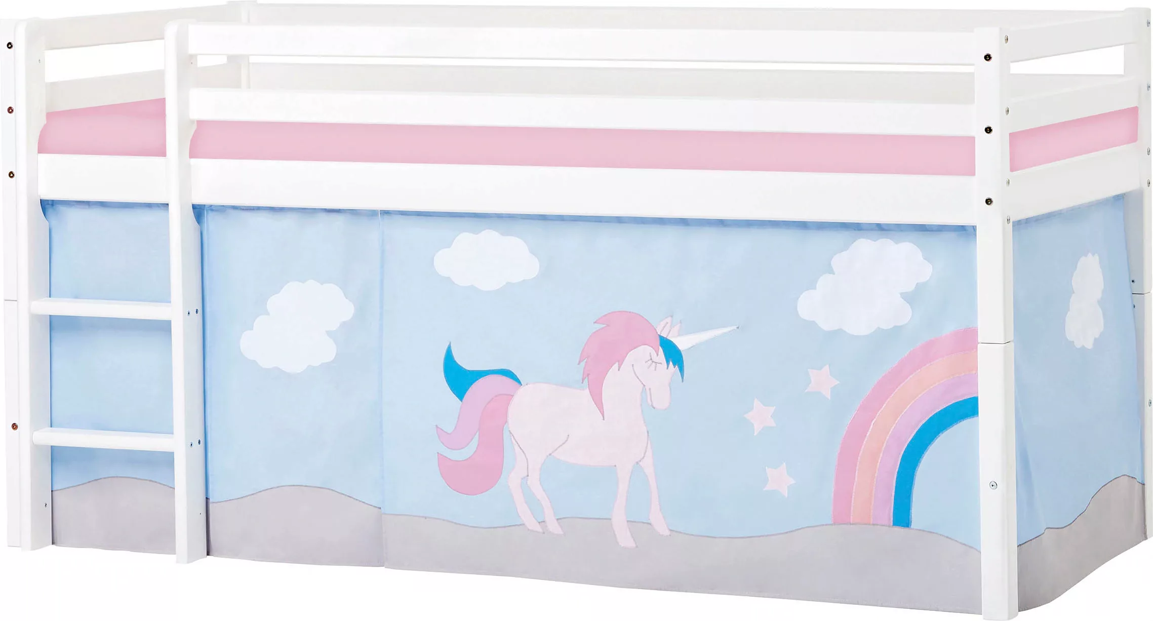 Hoppekids Hochbett ""Einhorn"", mit Vorhang & Matratze 2 Größen umbaubar günstig online kaufen