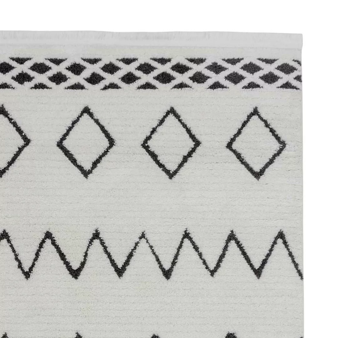 Kurzflorteppich in Weiß und Schwarz Ethno Muster günstig online kaufen