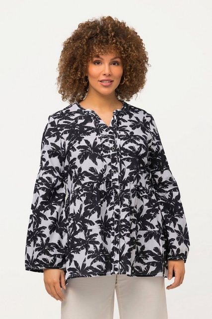 Ulla Popken Longbluse Tunika Palmen A-Linie Volants Rundhals Langarm günstig online kaufen