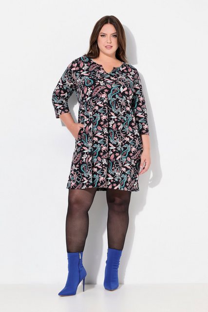 Ulla Popken Jerseykleid Jerseykleid Paisley A-Linie Tunika-Ausschnitt günstig online kaufen