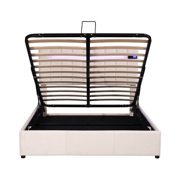 MODFU Bett Doppelbett Jugendbett, Bett mit LED-Lichtleiste 140x200 (hydraul günstig online kaufen
