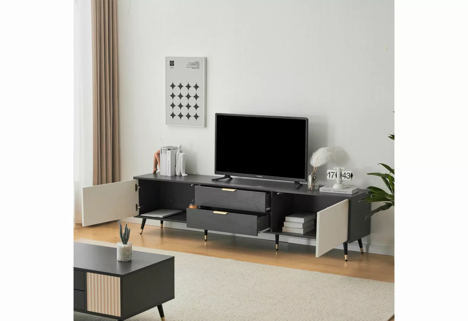 liebtech TV-Schrank TV-Schränke Eleganter Grau-Weißer 200x40x50 cm - Modern günstig online kaufen