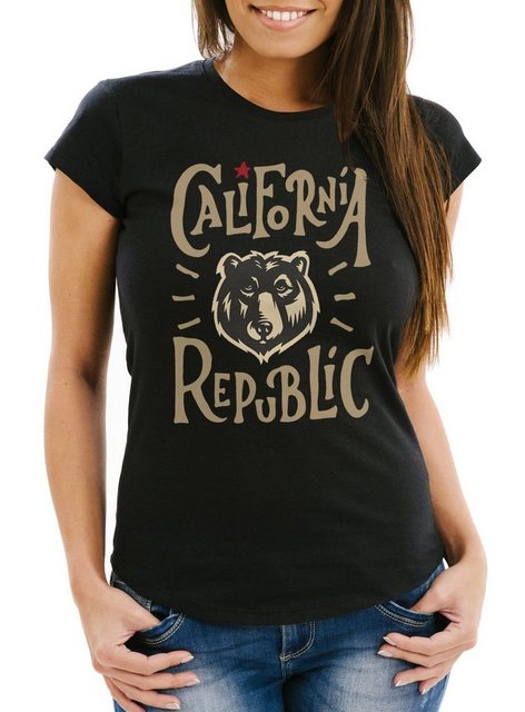 Neverless Print-Shirt Damen T-Shirt California Republic Bär Grizzlybär Kali günstig online kaufen