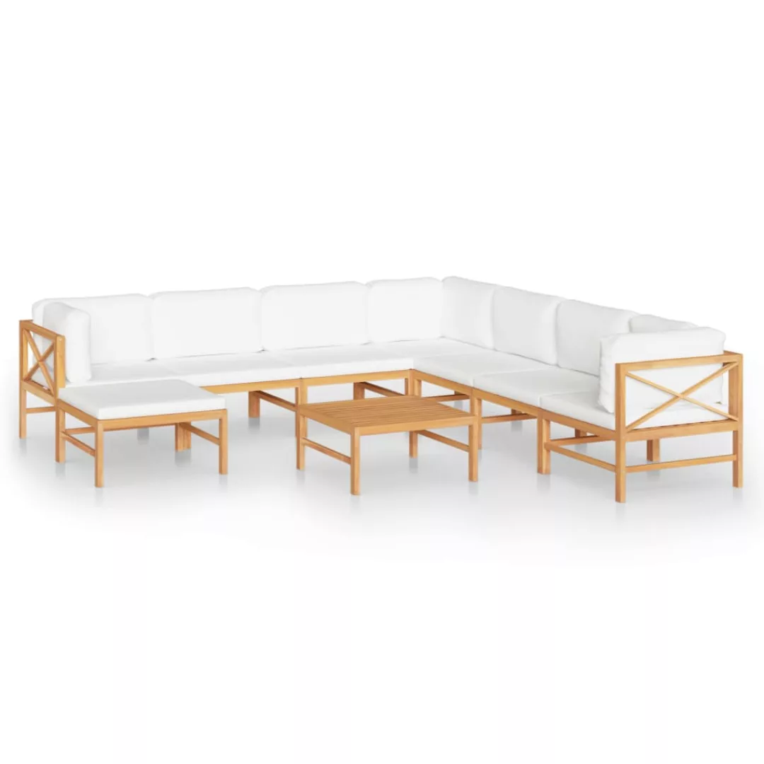 9-tlg. Garten-lounge-set Mit Creme Kissen Massivholz Teak günstig online kaufen