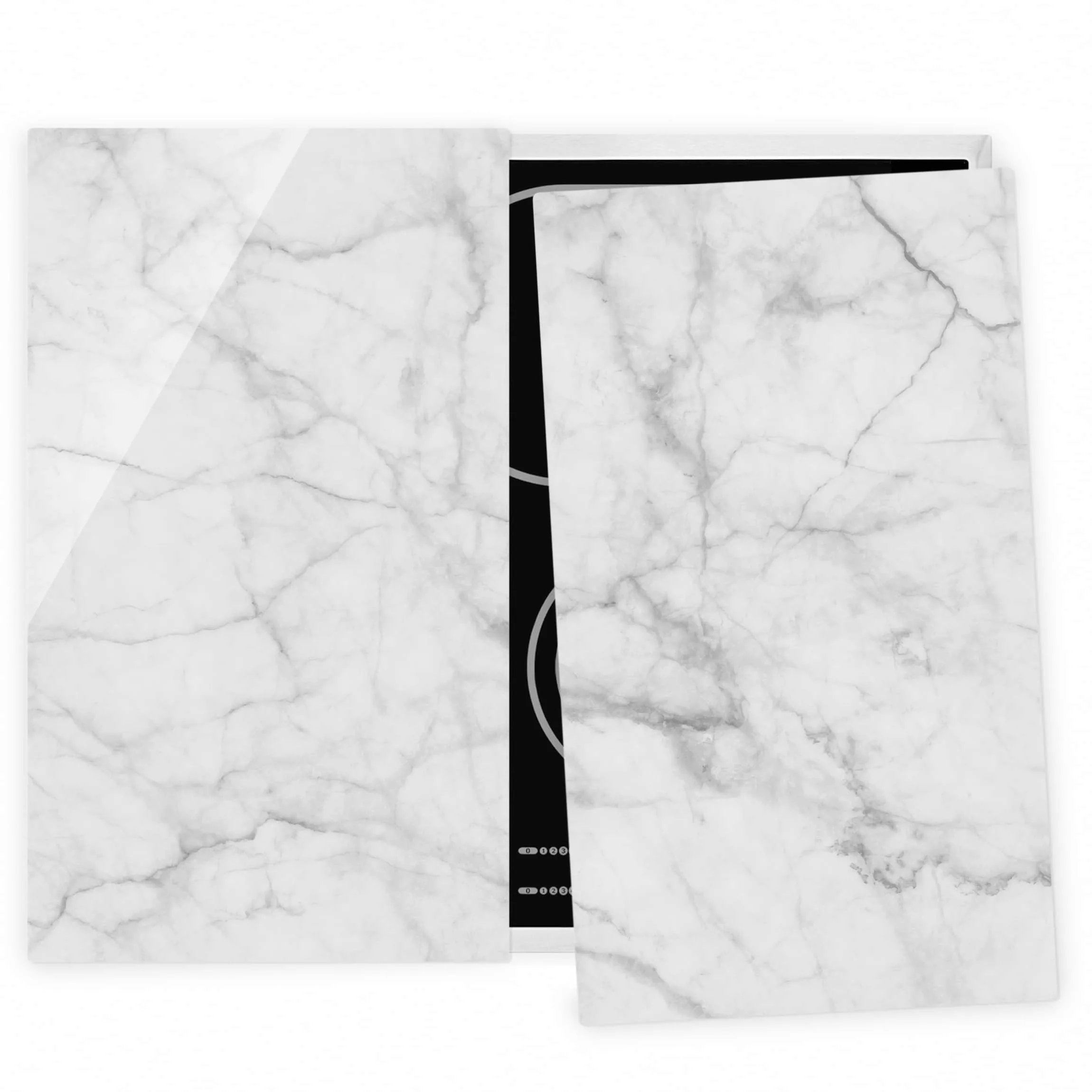 2-teilige Herdabdeckplatte Glas Steinoptik Bianco Carrara günstig online kaufen
