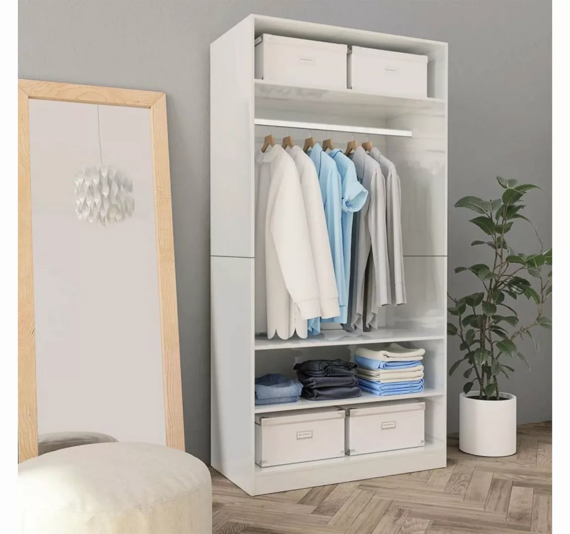 furnicato Kleiderschrank Hochglanz-Weiß 100x50x200 cm Holzwerkstoff günstig online kaufen