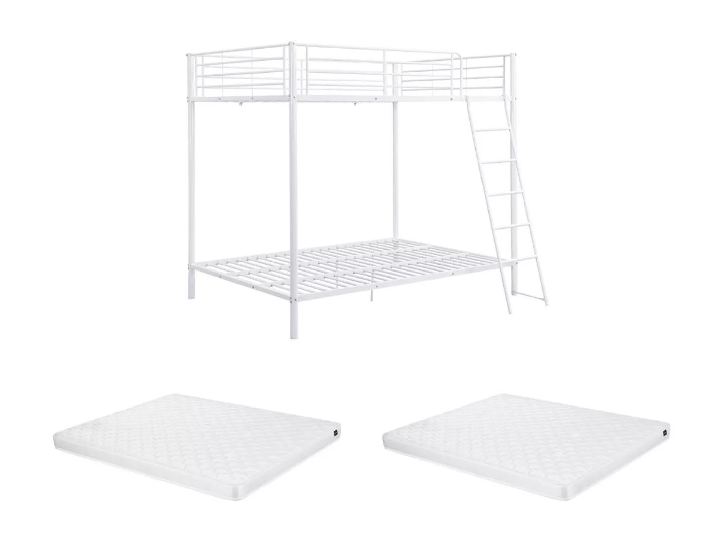 Etagenbett + Matratze - 2 x 140 x 190 cm - Metall - Weiß - GEMINI II günstig online kaufen