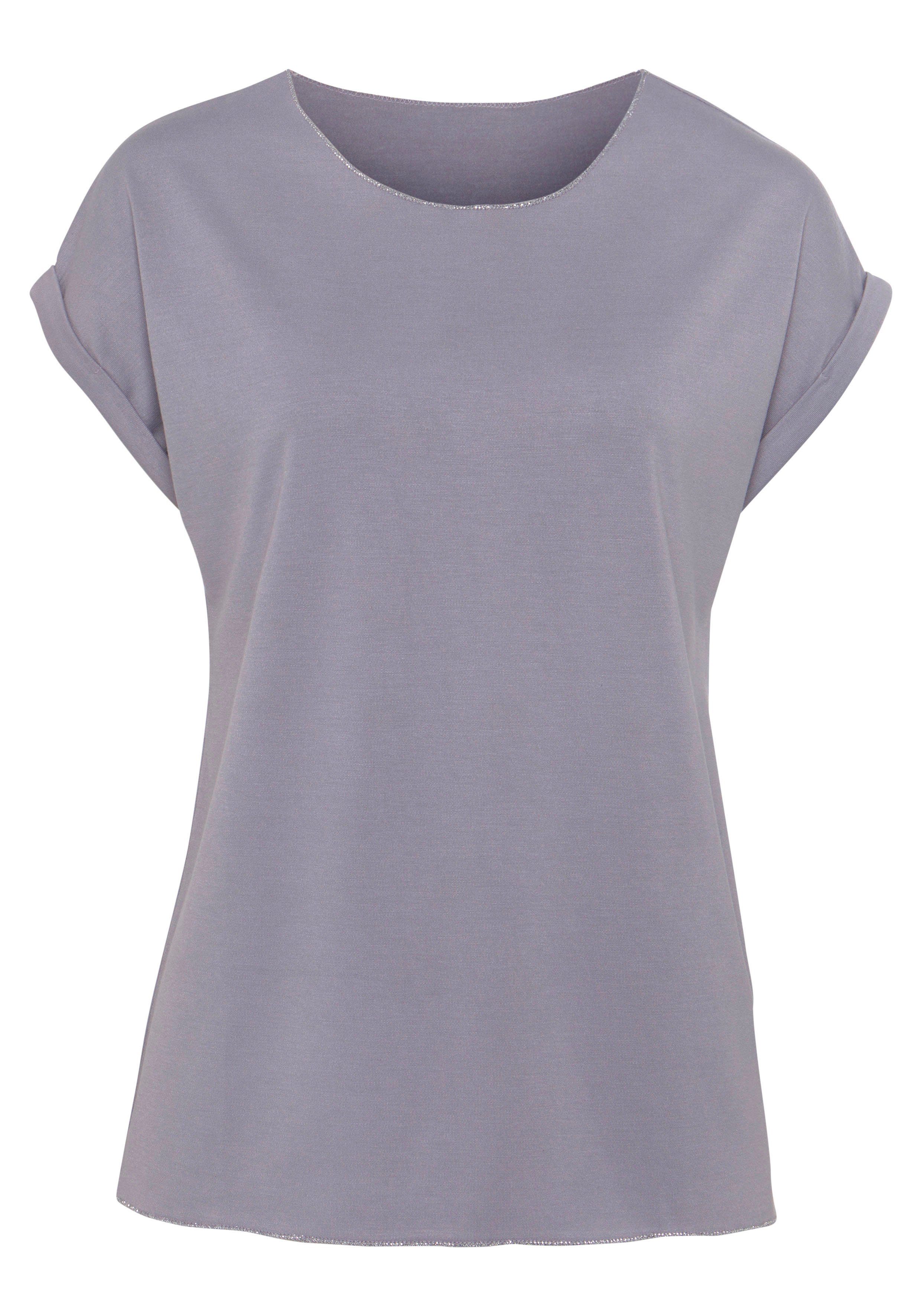 LASCANA Rundhalsshirt "mit eleganten Glitzerabschlüssen", aus pflegeleichte günstig online kaufen