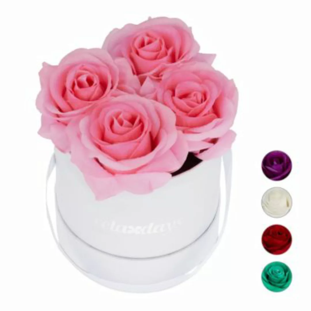 relaxdays Weiße Rosenbox rund 4 Rosen rosa günstig online kaufen