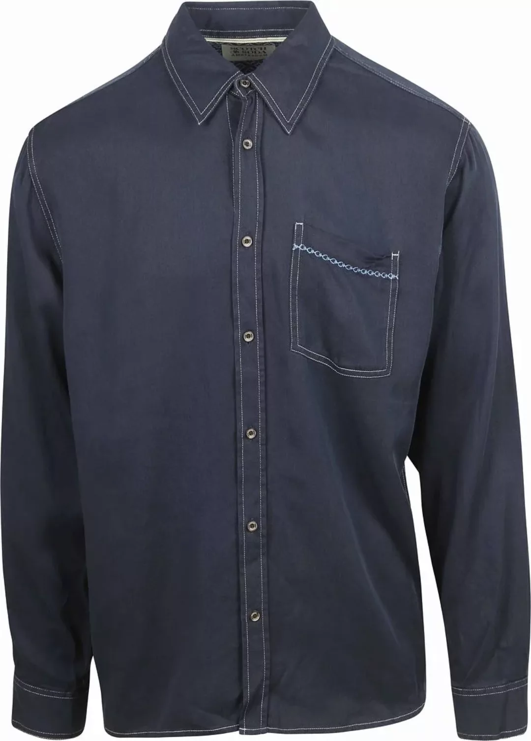 Scotch and Soda Hemd Solid Tencel Navy - Größe M günstig online kaufen