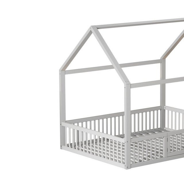 OKWISH Kinderbett Massivholzbett, Flachbett, Hausbett mit Türchen (140*200c günstig online kaufen