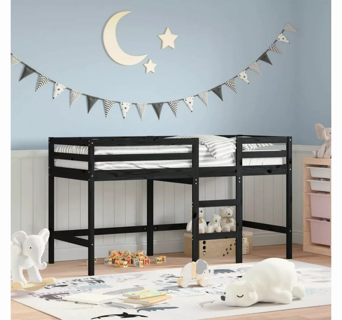 vidaXL Kinderbett Kinderhochbett mit Leiter Schwarz 90x190 cm Massivholz Ki günstig online kaufen