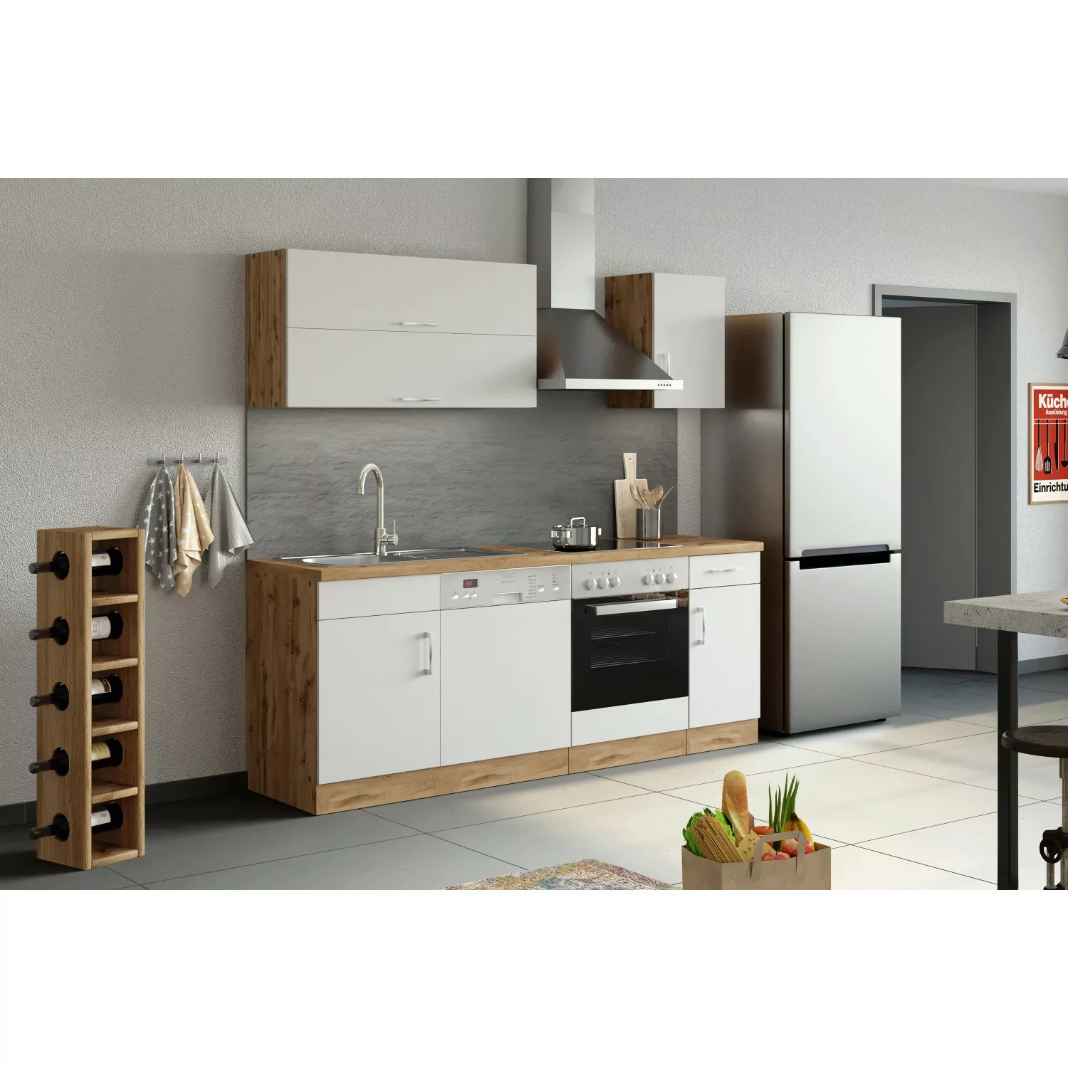 Held Möbel Küchenzeile Sorrento 210 cm Wotaneiche-Grafit günstig online kaufen