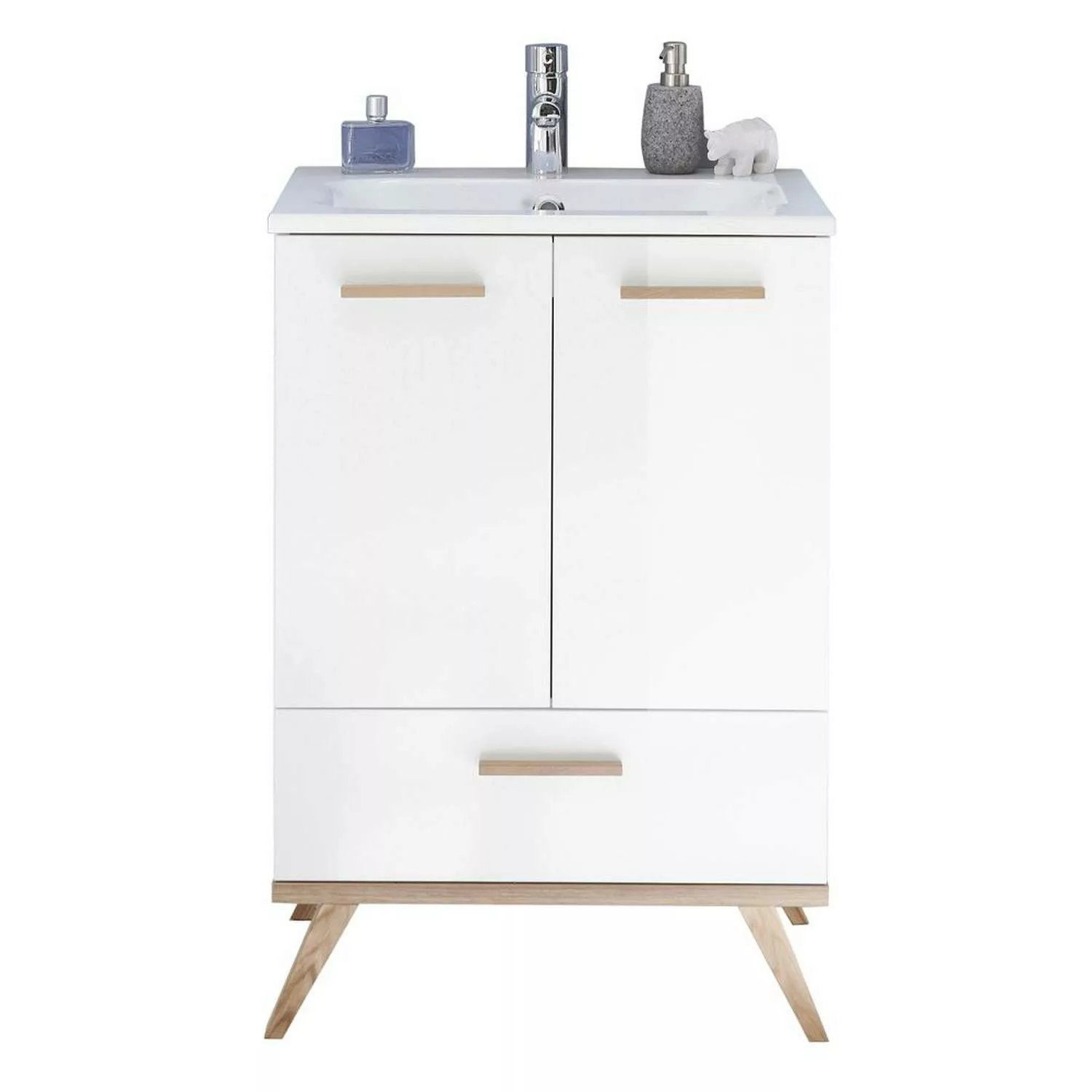 Badezimmer Waschtisch inkl. Waschbecken MALANJE-66 in weiß glänzend & Rivie günstig online kaufen