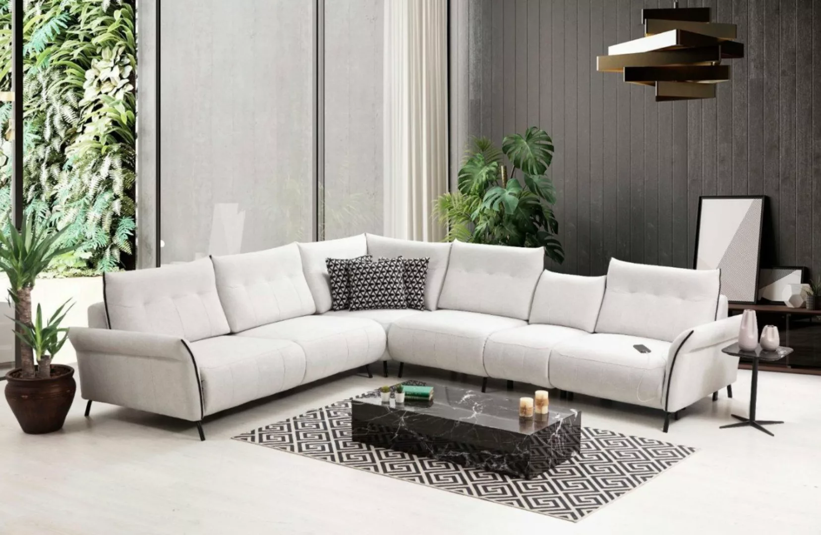 JVmoebel Ecksofa Weiß Ecksofa L-Form Wohnzimmer Polster Textil Sofa Couch M günstig online kaufen