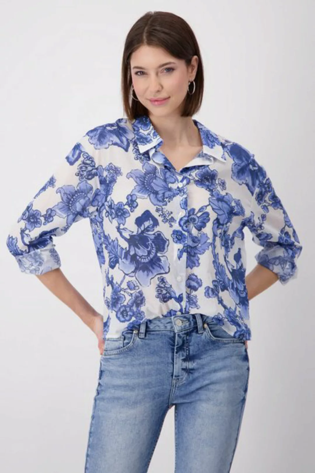 Monari Blusentop Bluse, denim blue gemustert günstig online kaufen