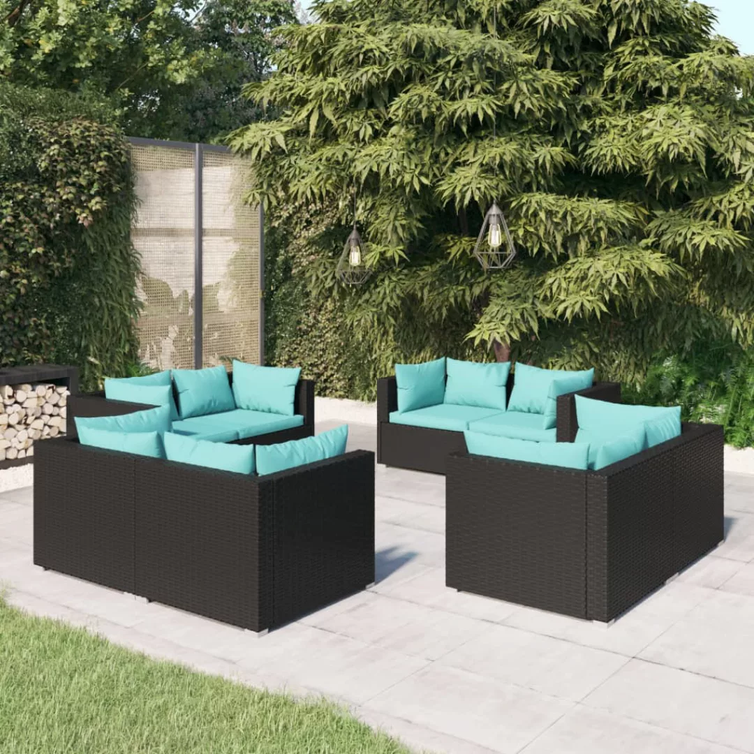 Vidaxl 8-tlg. Garten-lounge-set Mit Kissen Poly Rattan Schwarz günstig online kaufen