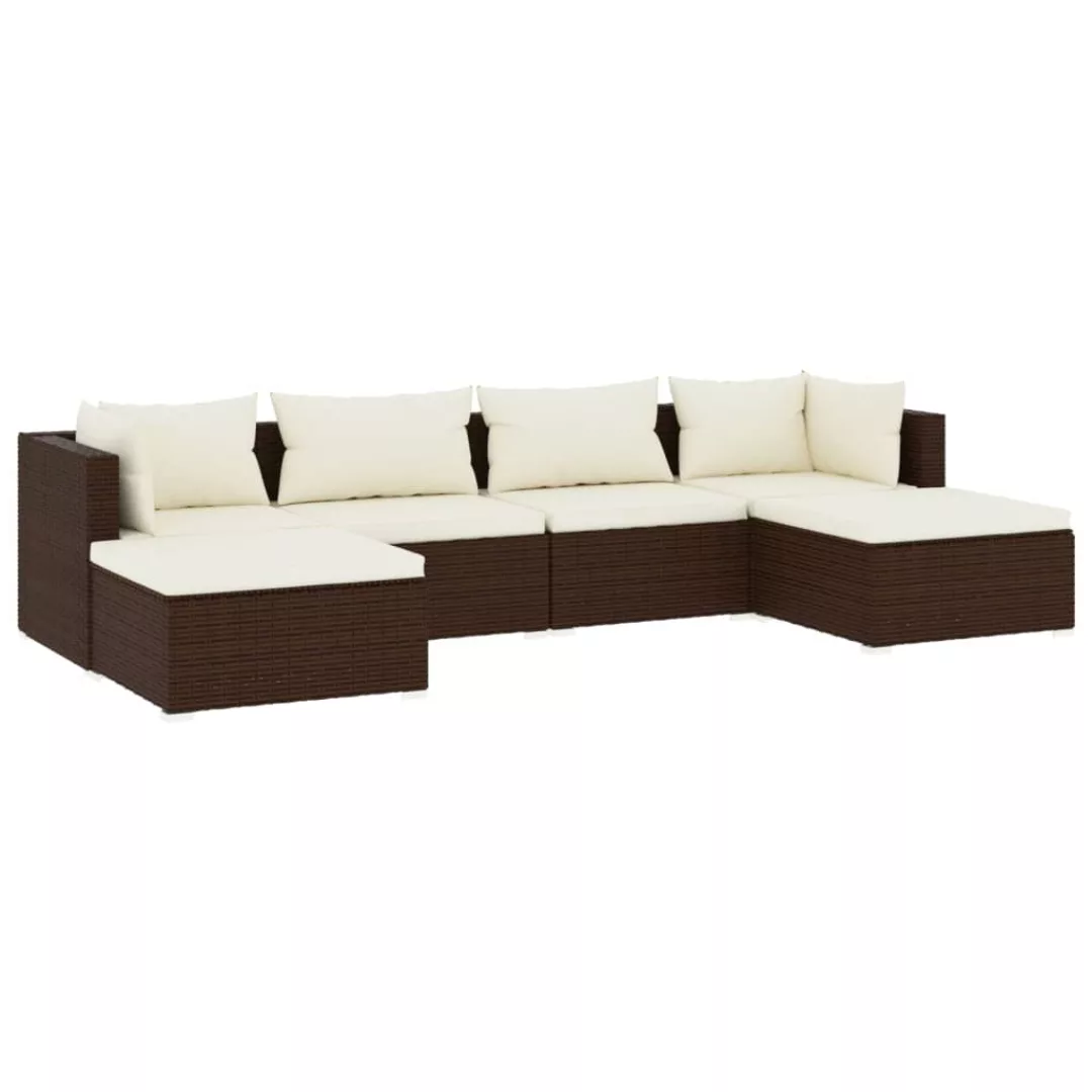 Vidaxl 6-tlg. Garten-lounge-set Mit Kissen Poly Rattan Braun günstig online kaufen