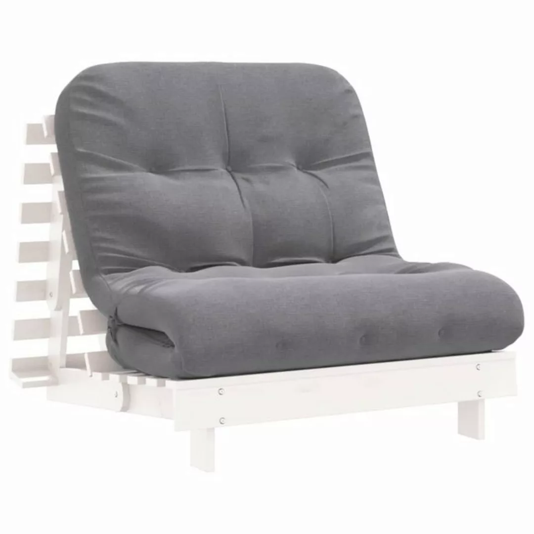 vidaXL Sofa, Futon Schlafsofa mit Matratze Weiß 90x206x11 Massivholz Kiefer günstig online kaufen