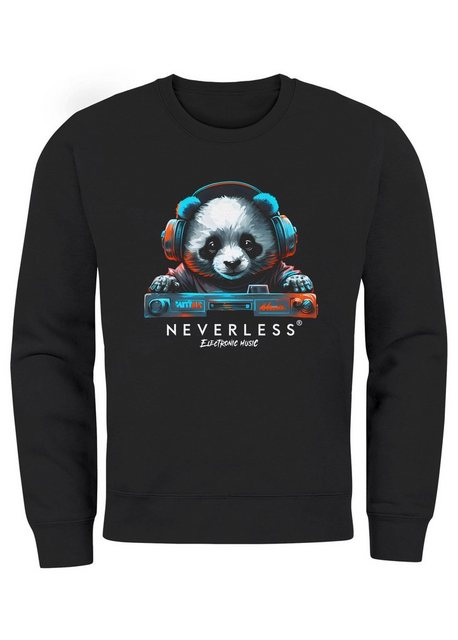 Neverless Sweatshirt Sweatshirt Herren Aufdruck Panda Bär Techno DJ Musik R günstig online kaufen