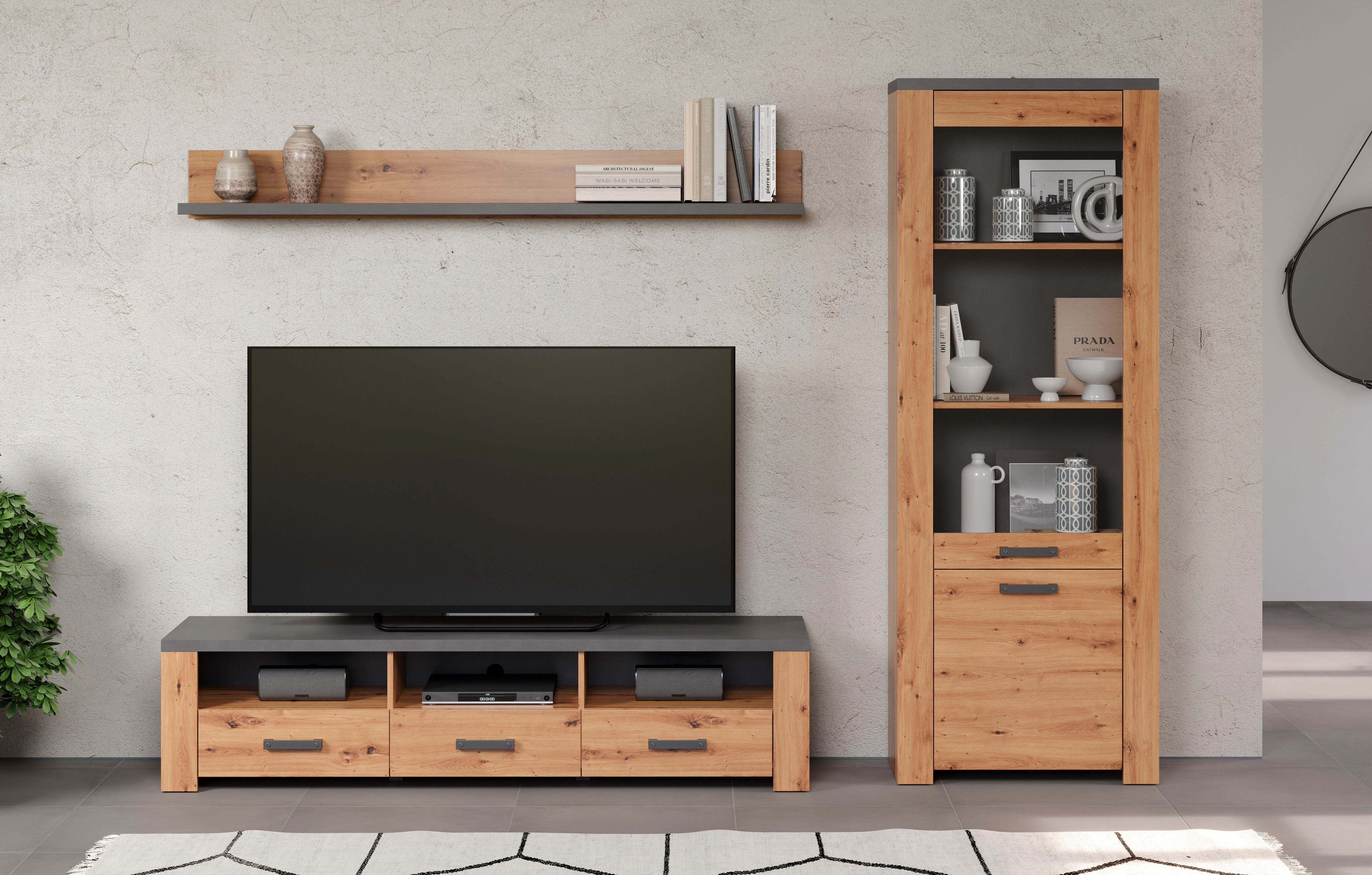 Home affaire TV-Wand "Ambres", (3 St.), Kleines, modernes TV-SET, Echtholzo günstig online kaufen