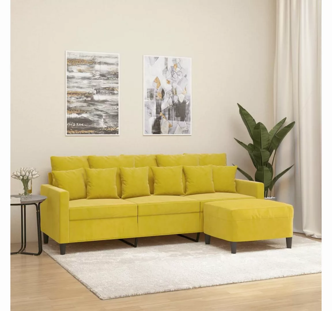 vidaXL Sofa 3-Sitzer-Sofa mit Hocker 180 cm Samt, Gelb günstig online kaufen