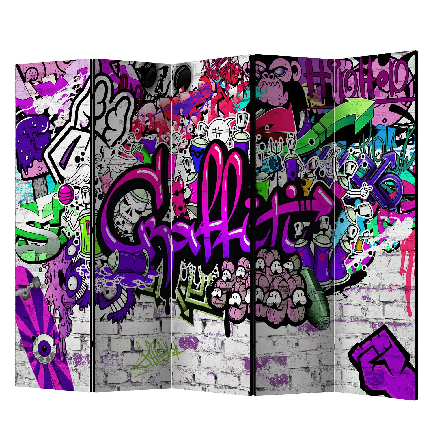 home24 Paravent Purple Graffiti (5-teilig) günstig online kaufen
