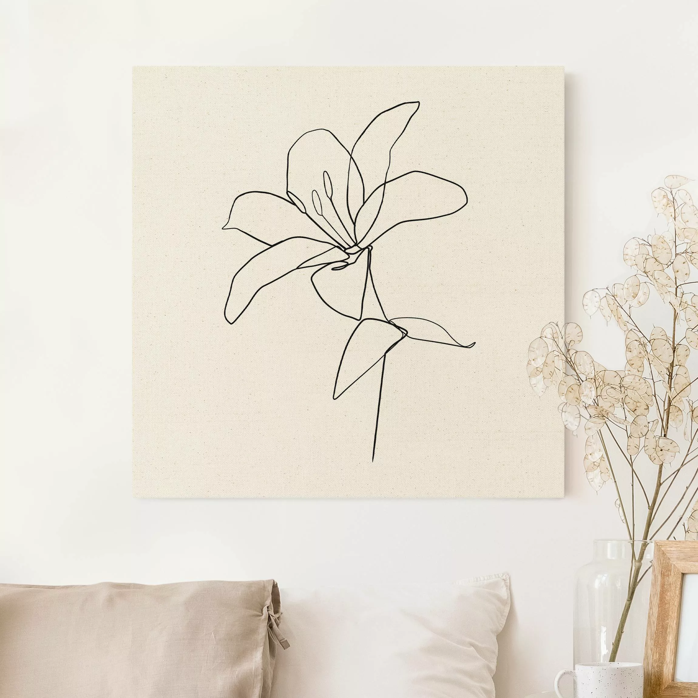Leinwandbild auf Naturcanvas Line Art Blüte Schwarz Weiß günstig online kaufen