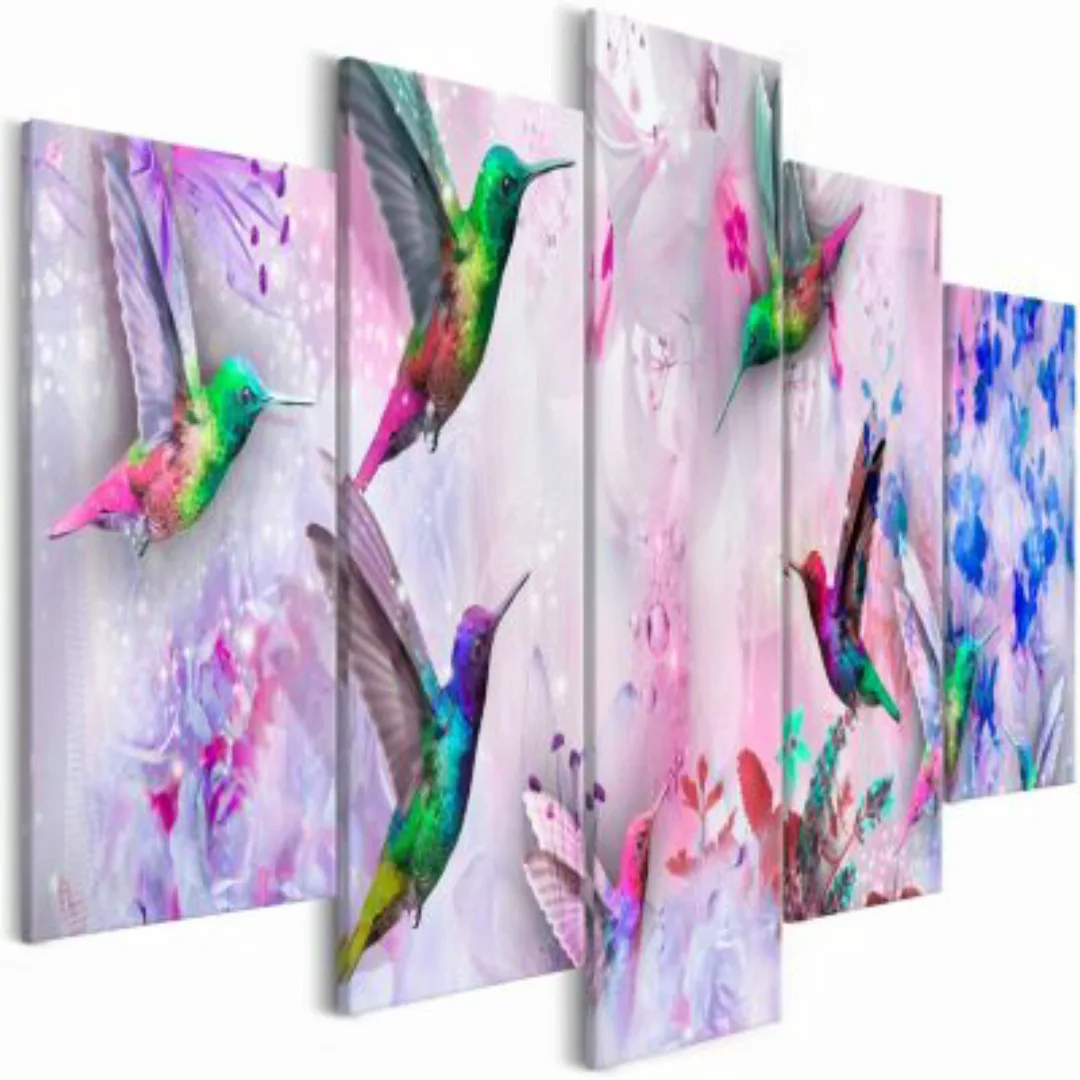 artgeist Wandbild Colourful Hummingbirds (5 Parts) Wide Violet rosa Gr. 200 günstig online kaufen