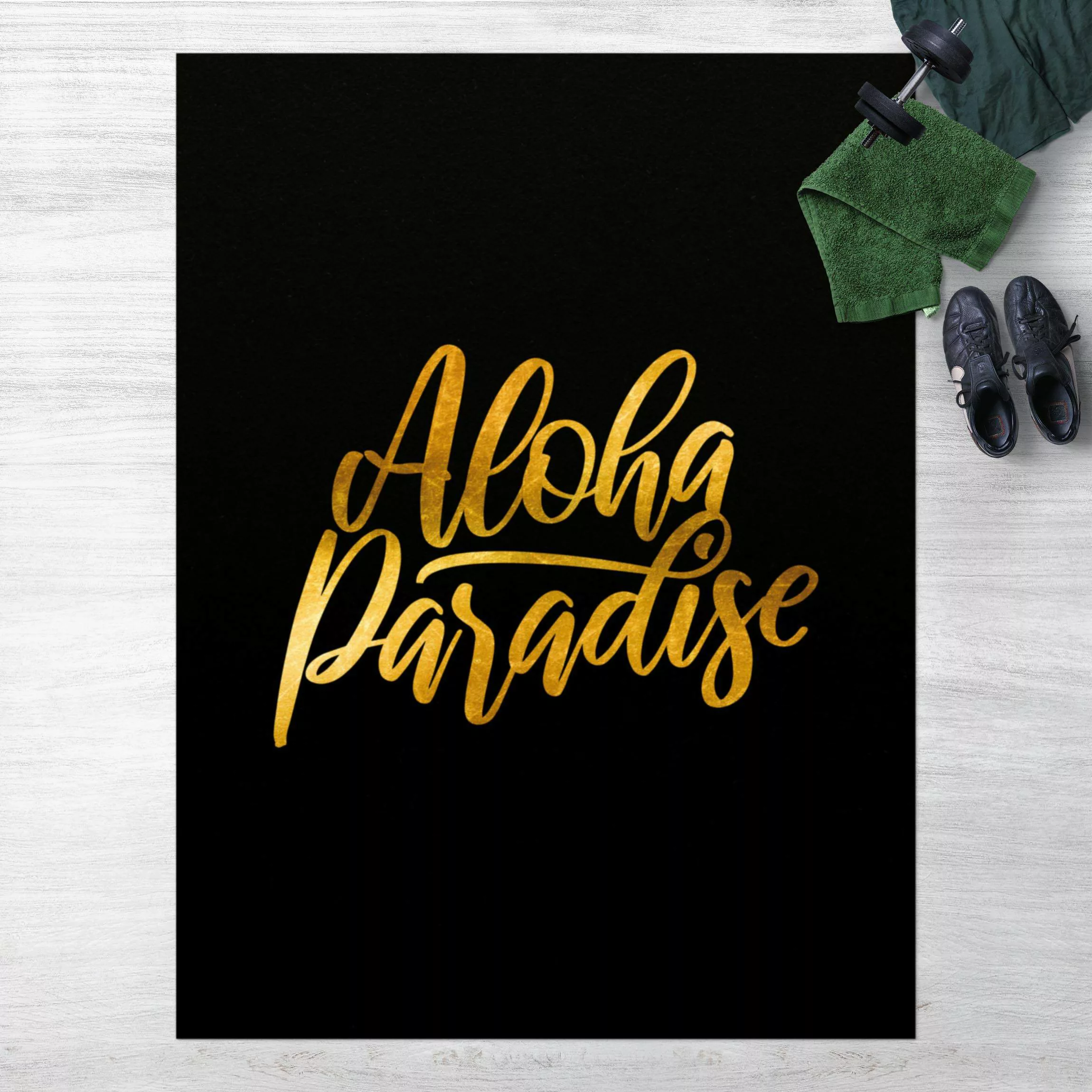 Vinyl-Teppich Gold - Aloha Paradise auf Schwarz günstig online kaufen