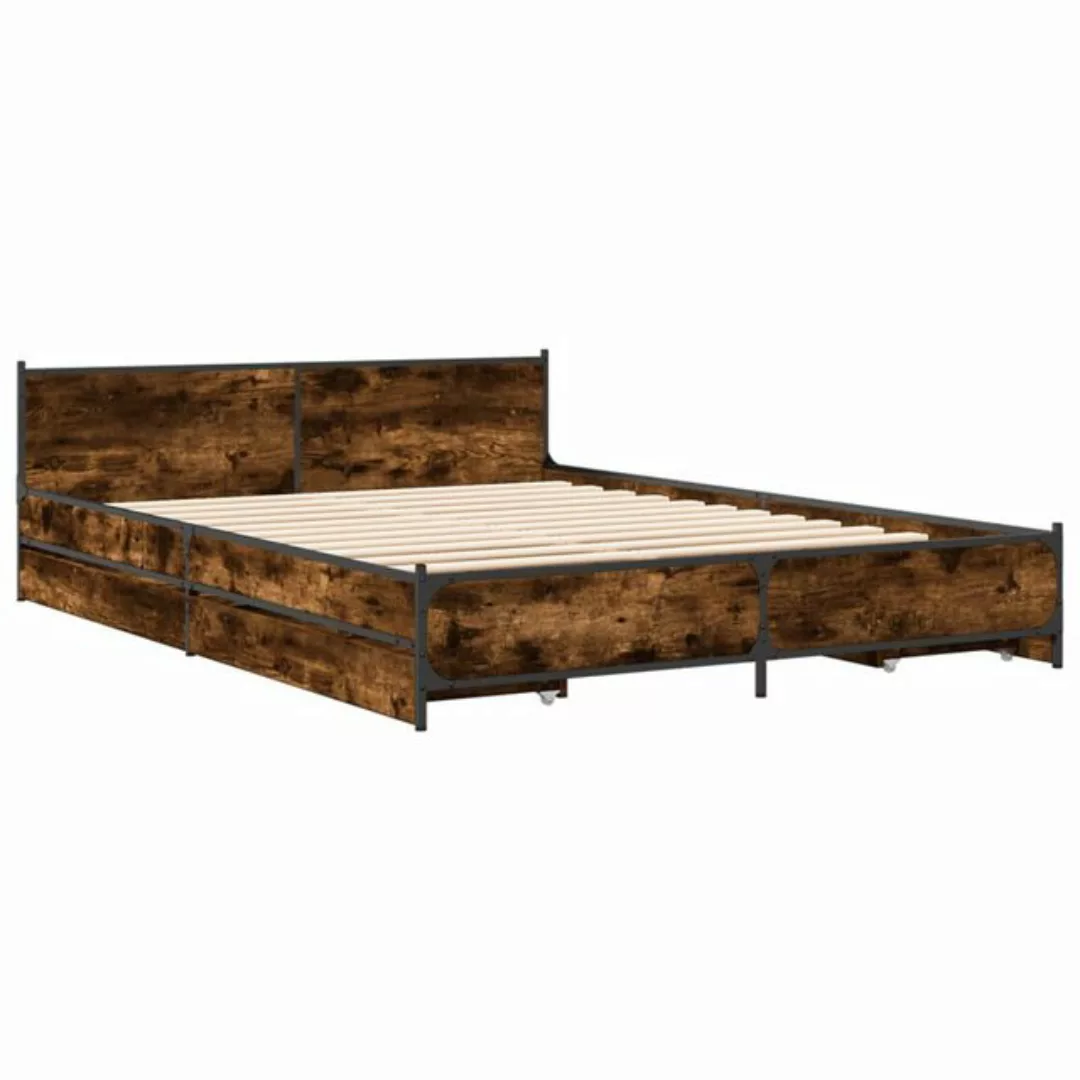 vidaXL Bett Bettgestell mit Schubladen Räuchereiche 160x200cm Holzwerkstoff günstig online kaufen