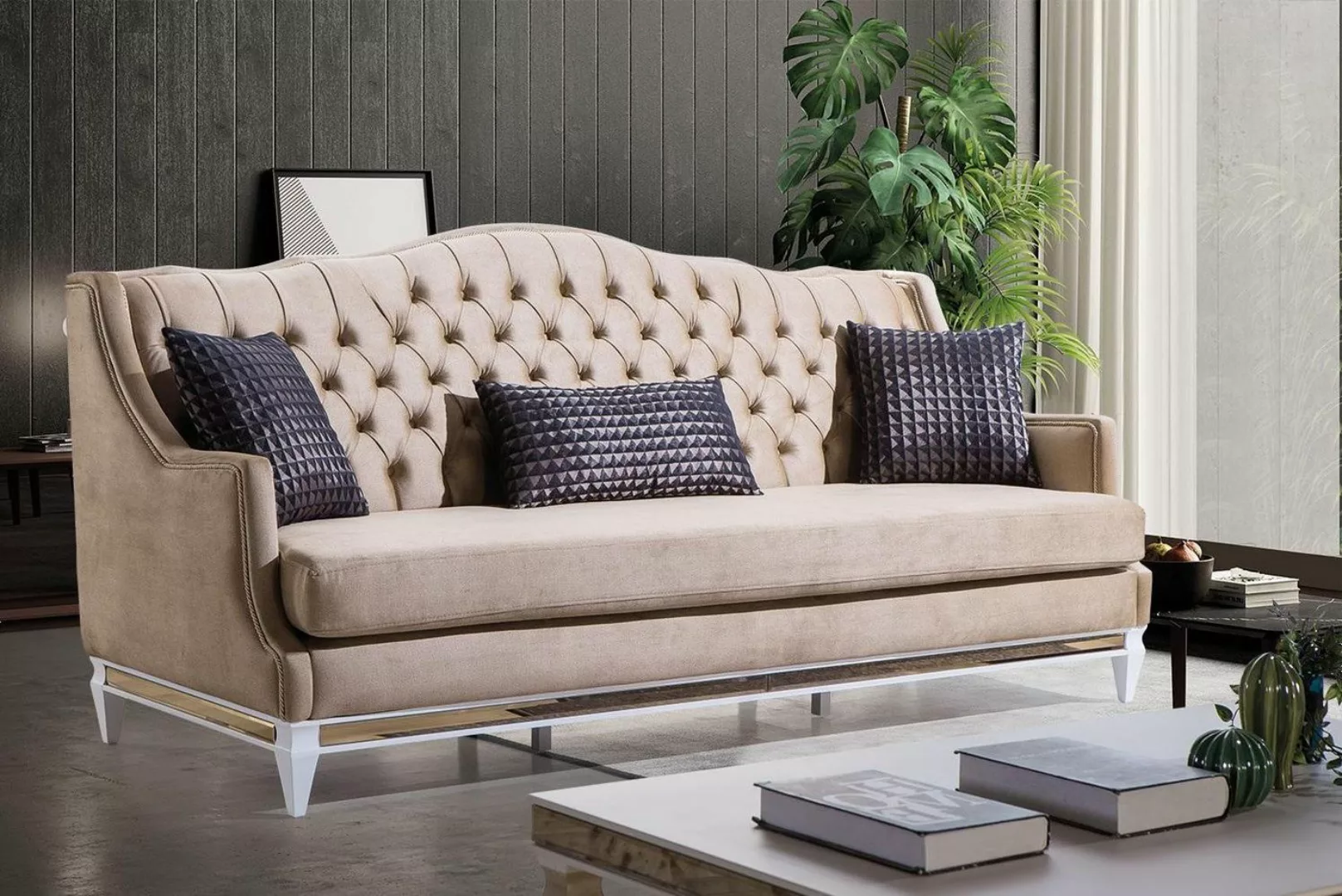 Xlmoebel 3-Sitzer Luxuriöses Textilsofa in Beige mit drei Sitzen im Chester günstig online kaufen