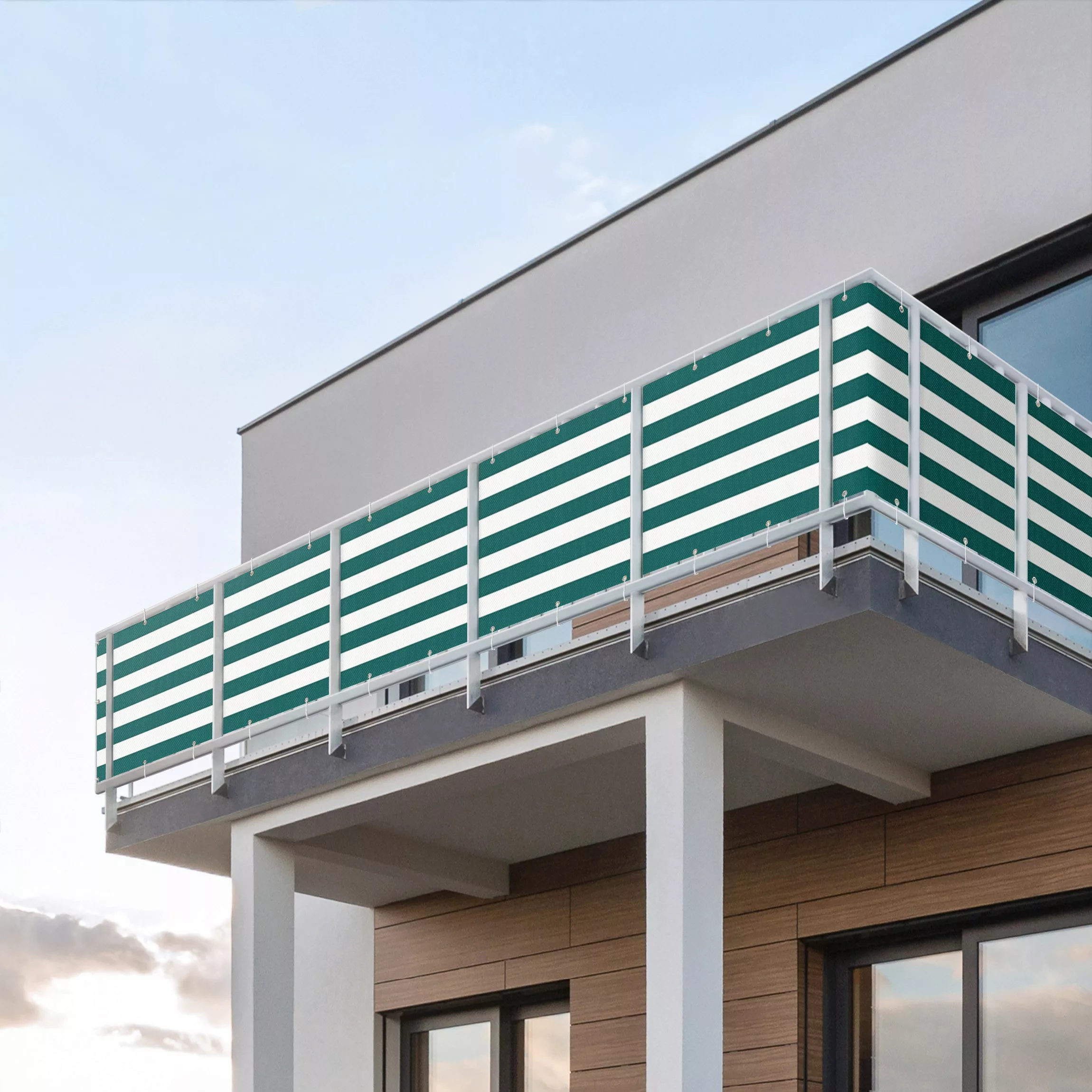 Balkon Sichtschutz Querstreifen in Piniengrün günstig online kaufen