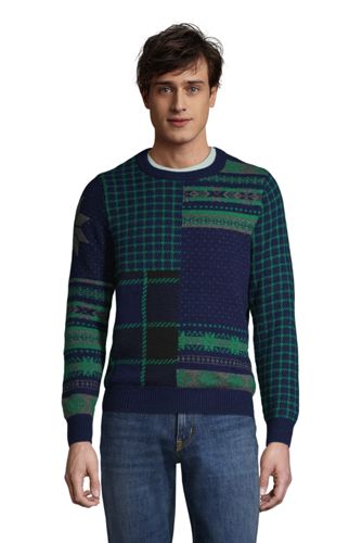 Patchwork-Pullover mit Rundhalsausschnitt, Herren, Größe: XXL Normal, Blau, günstig online kaufen