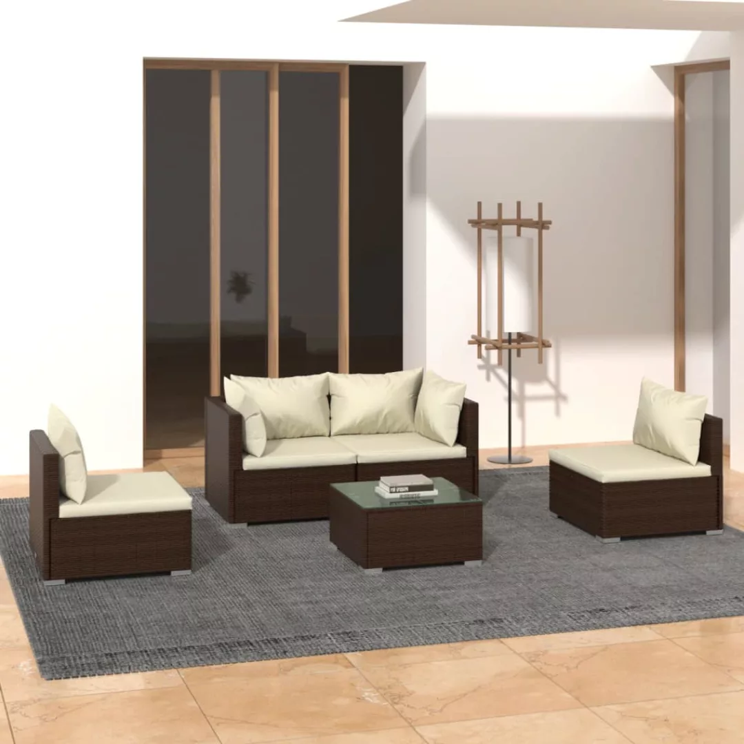 Vidaxl 5-tlg. Garten-lounge-set Mit Kissen Poly Rattan Braun günstig online kaufen