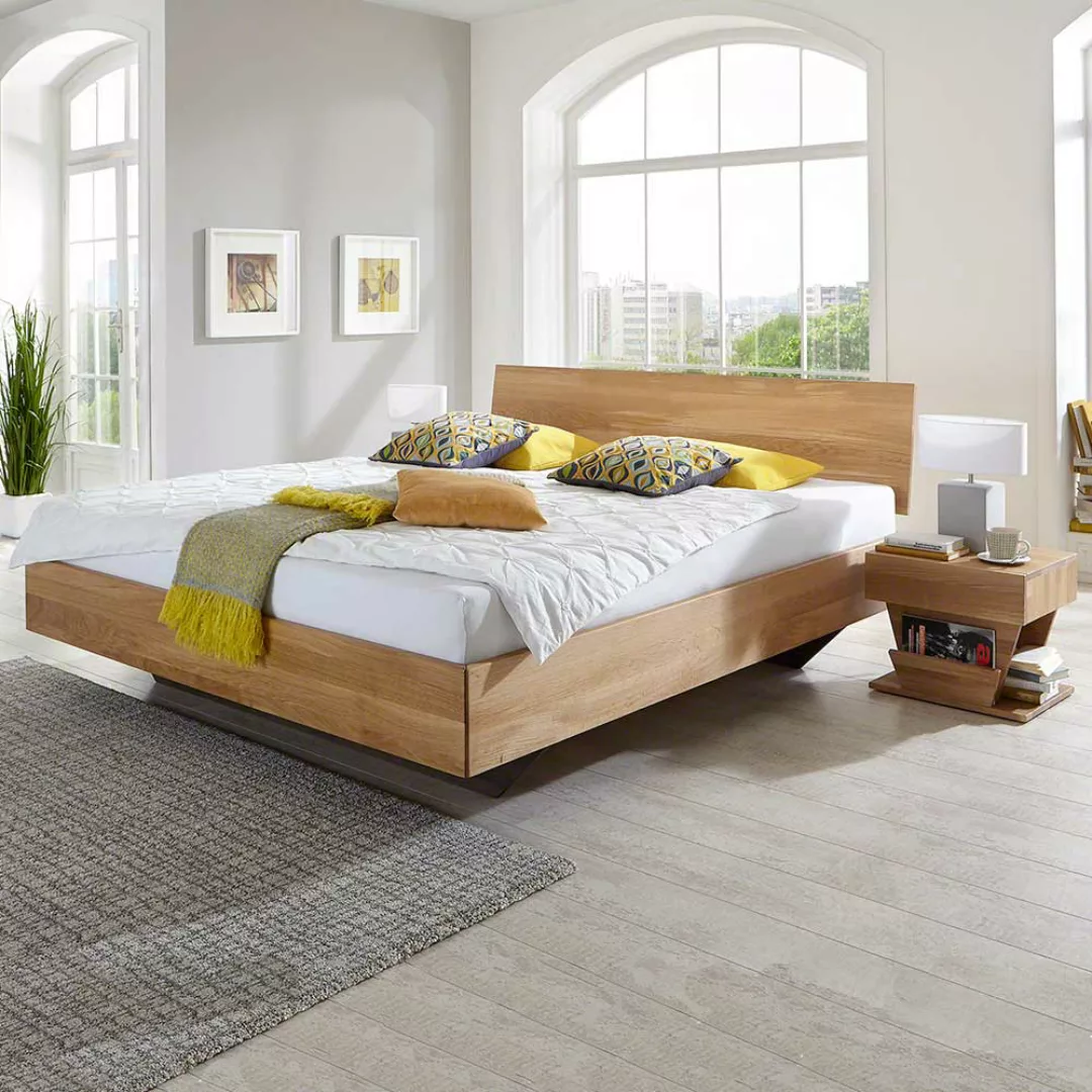 Bett aus Wildeiche Massivholz schwebend (dreiteilig) günstig online kaufen