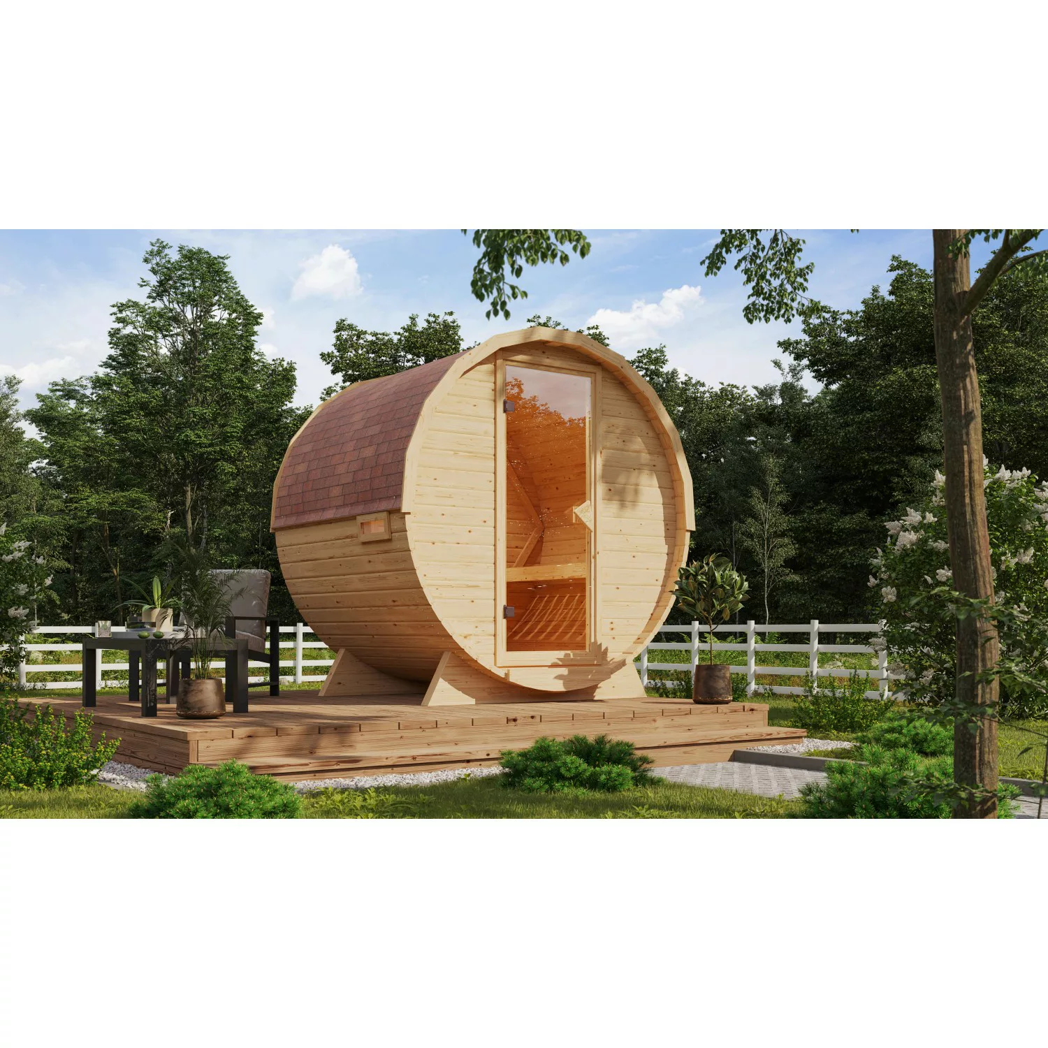 Karibu Fass-Sauna 1 Set Naturbelassen mit Ofen 9 kW integr. Steuerung günstig online kaufen