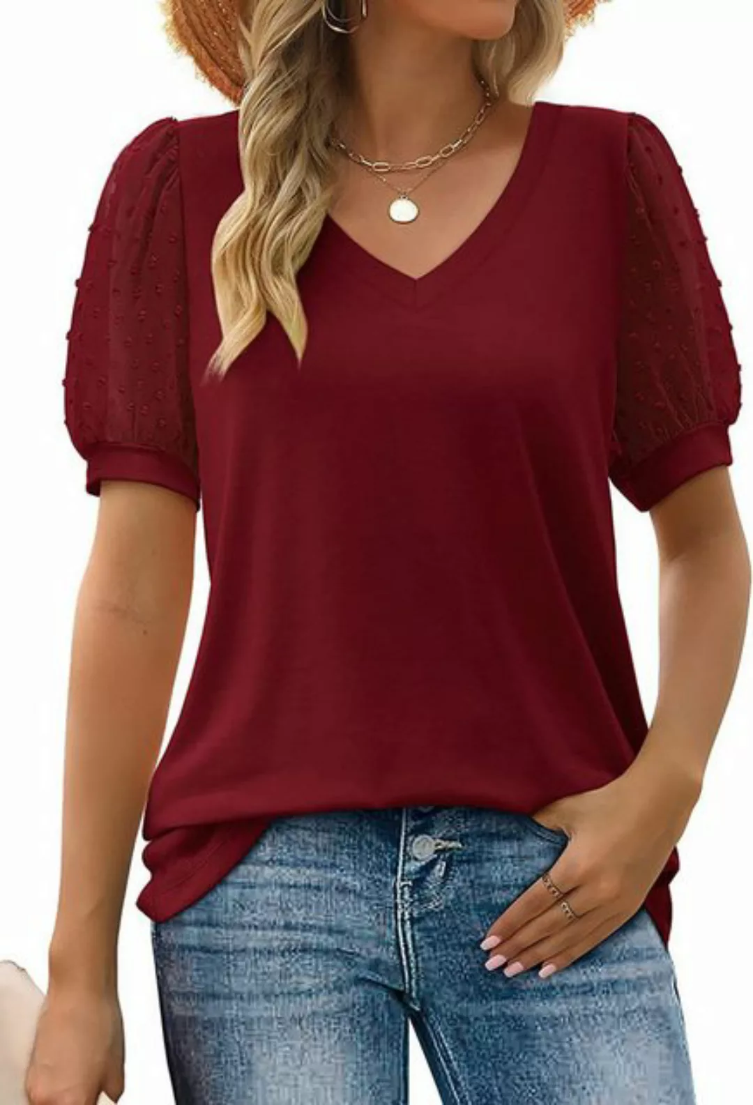 SEGUEN T-Shirt Damen-T-Shirt mit V-Ausschnitt und kurzen Ärmeln (Hohles Net günstig online kaufen