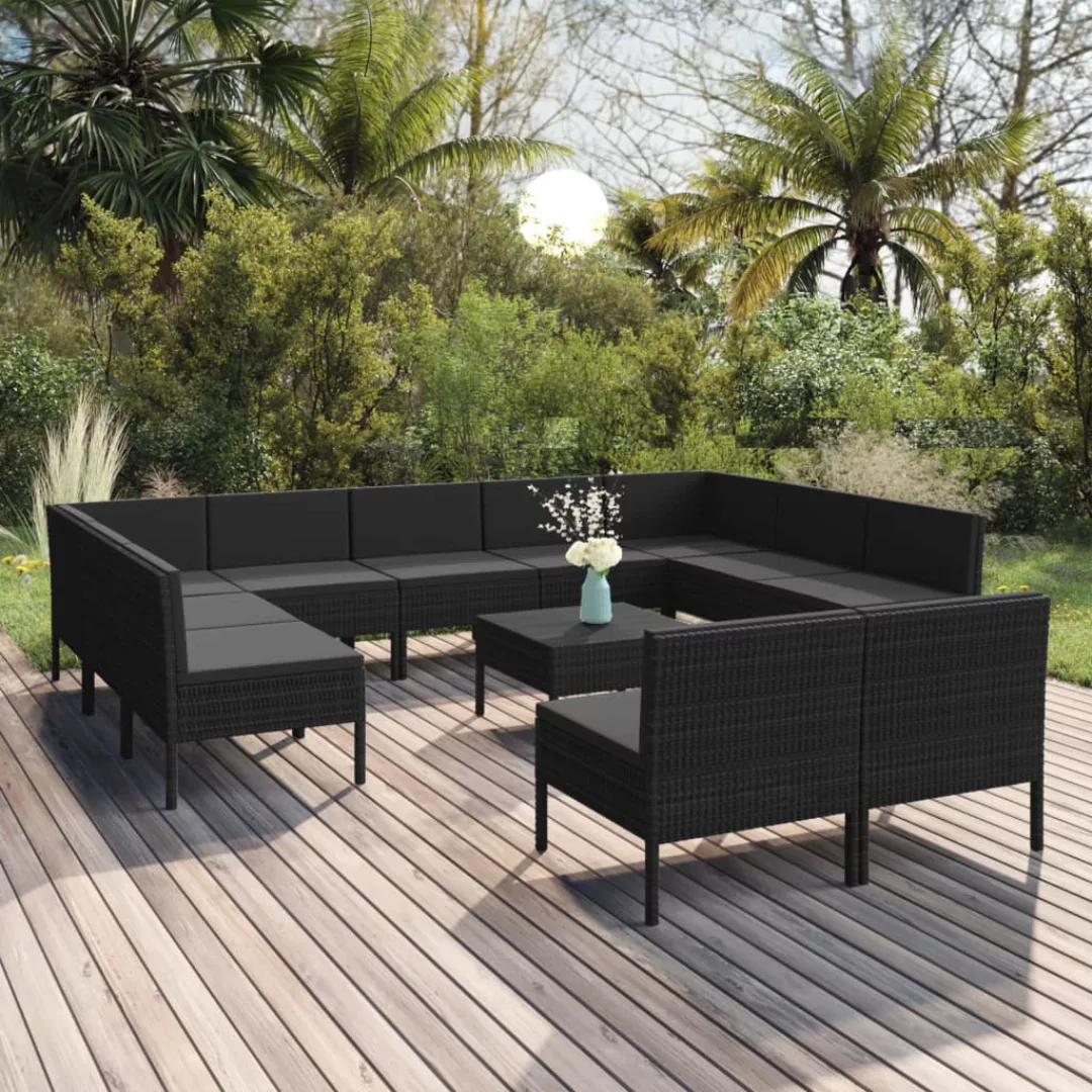 12-tlg. Garten-lounge-set Mit Auflagen Poly Rattan Schwarz günstig online kaufen