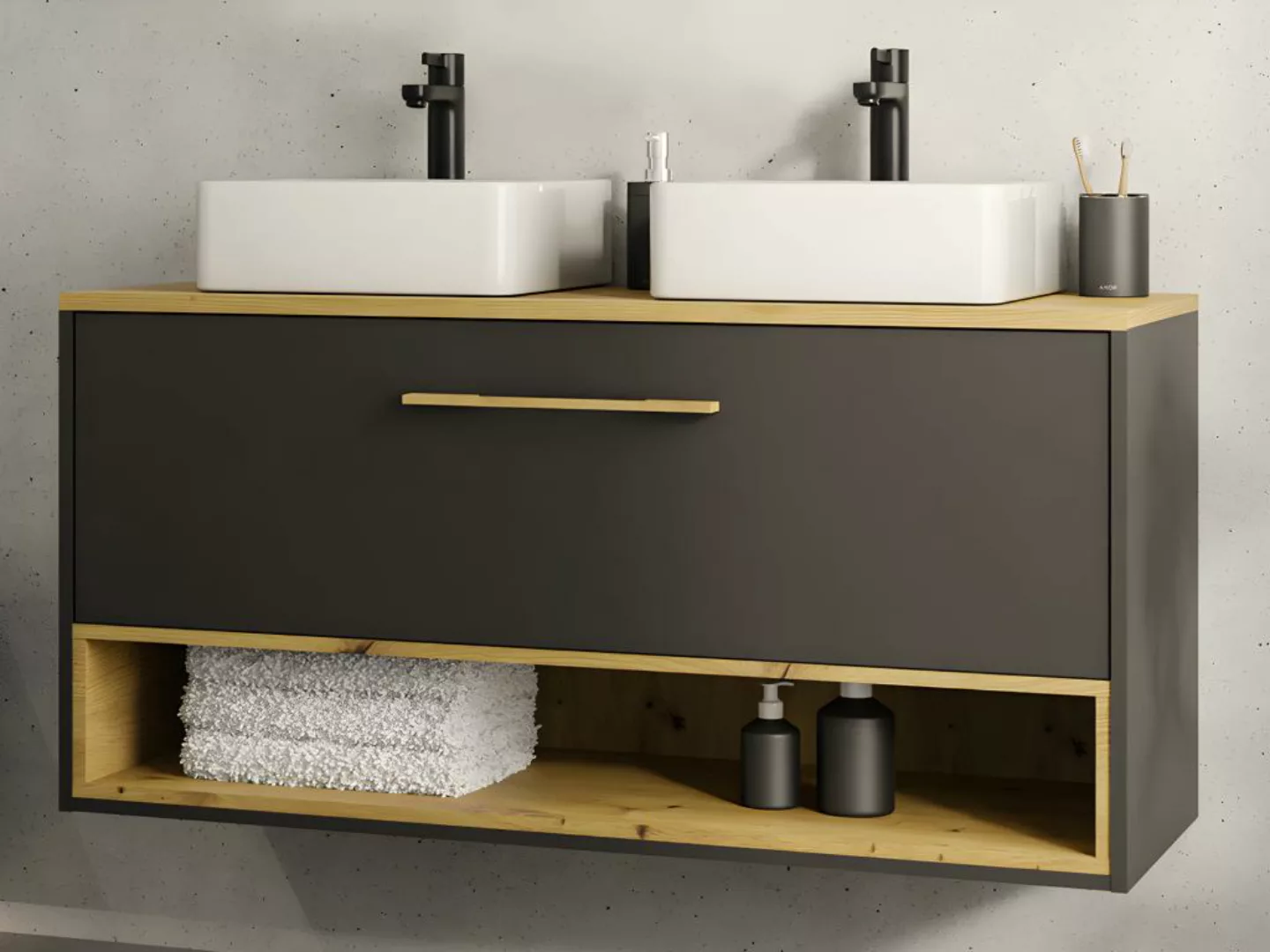 Waschbeckenunterschrank hängend mit Doppelwaschbecken - 120 cm - Anthrazit günstig online kaufen