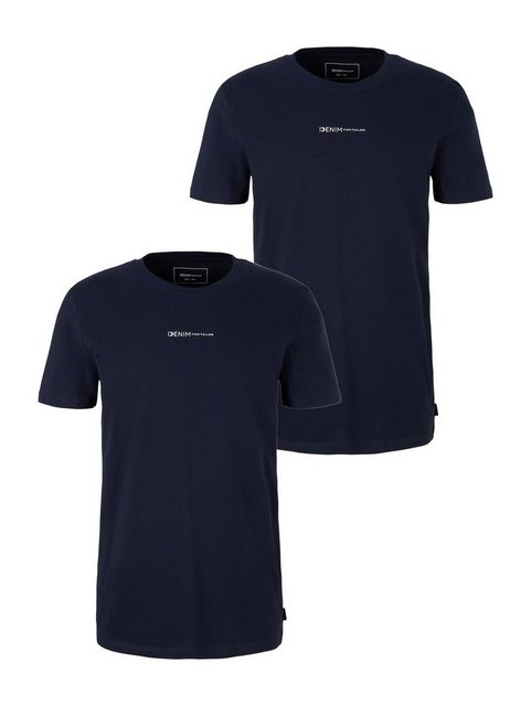 TOM TAILOR T-Shirt Basic Logo Print T-Shirt Rundhals 2x Stück Set Kurzarm ( günstig online kaufen