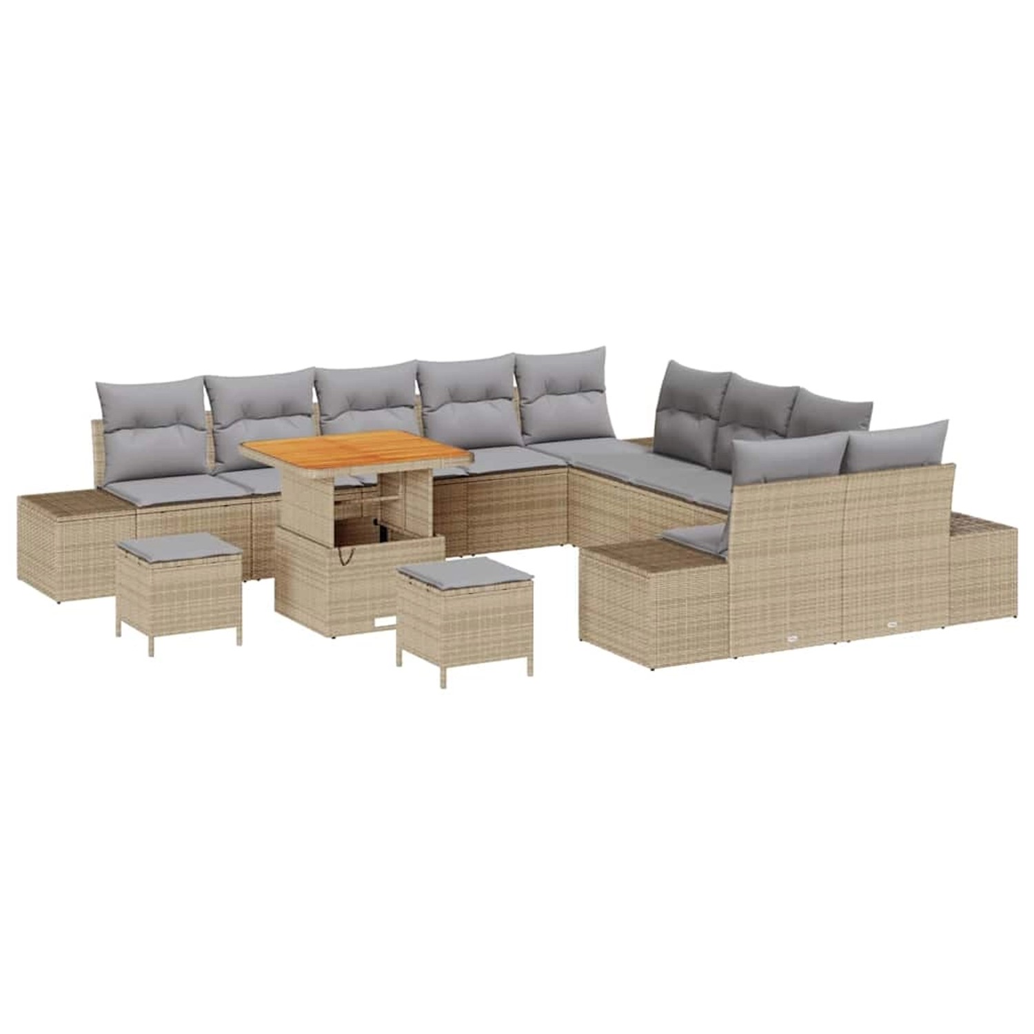 vidaXL Garten-Sofa-Set mit Kissen 13-Tlg Beige Poly Rattan 3362842 günstig online kaufen