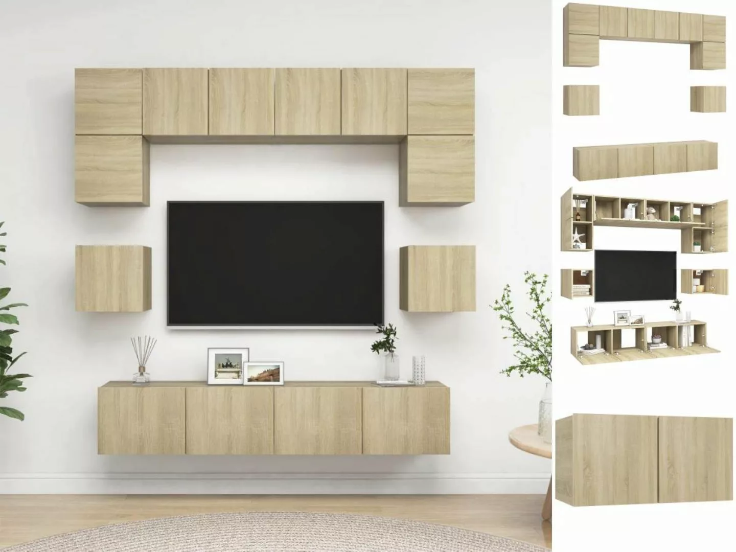 vidaXL TV-Schrank 8-tlg TV-Schrank-Set Sonoma-Eiche Spanplatte TV-Konsole f günstig online kaufen