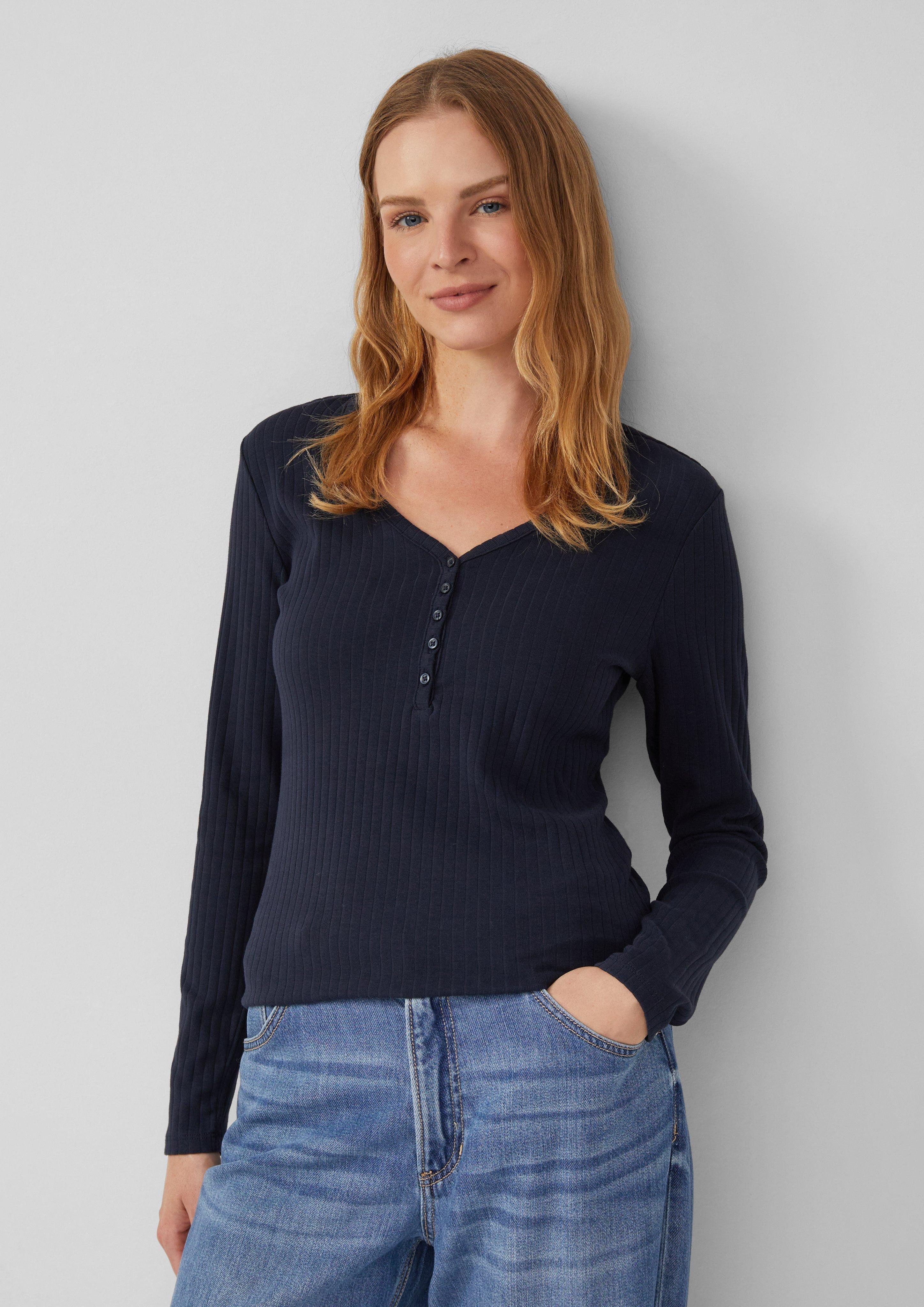 s.Oliver Langarmshirt Ripp-Langarmshirt mit Knopfleiste im günstig online kaufen