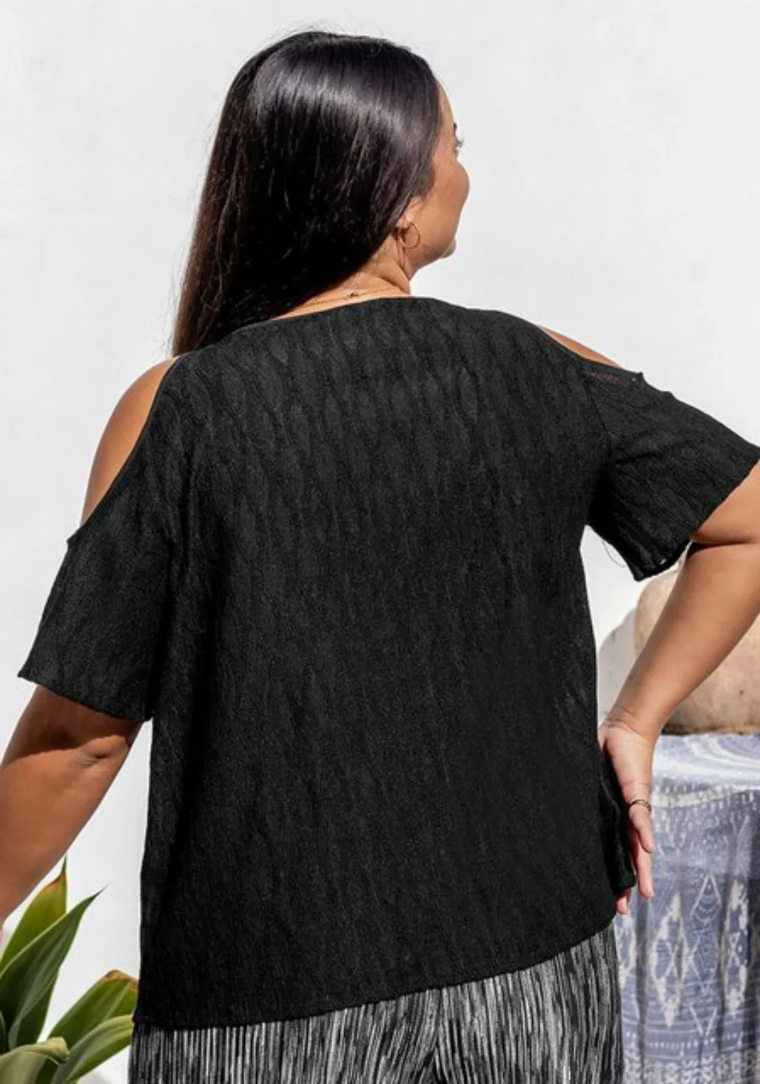 Cupshe Shirttop Schulterfreie Plus-Size-Bluse in Schwarz günstig online kaufen