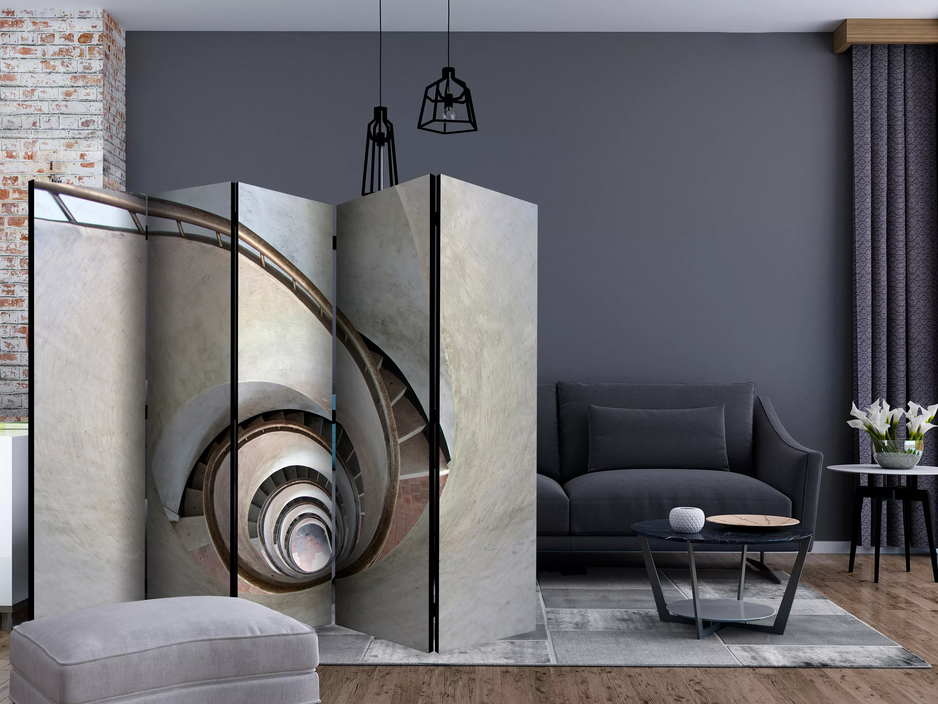 5-teiliges Paravent - White Spiral Stairs Ii [room Dividers] günstig online kaufen